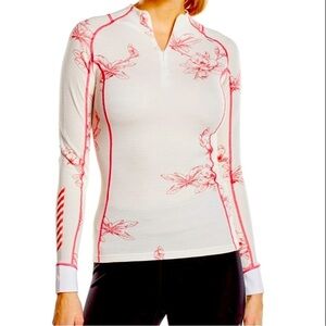 Helly Hansen Warm Freeze Floral 1/4 Zip Merino Wool Base Layer Top, size XS